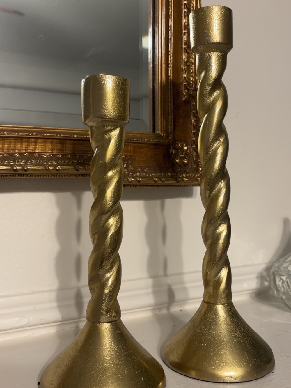 Twisted Gold Spiral Candle Holders — Elegant Wall Mirror Accent